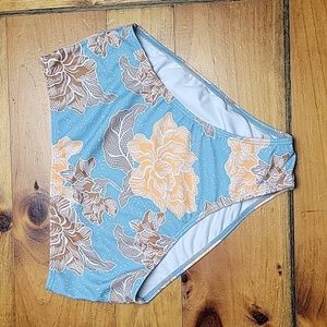 Shein Blue And Orange Print High Waist Bikini Bottoms